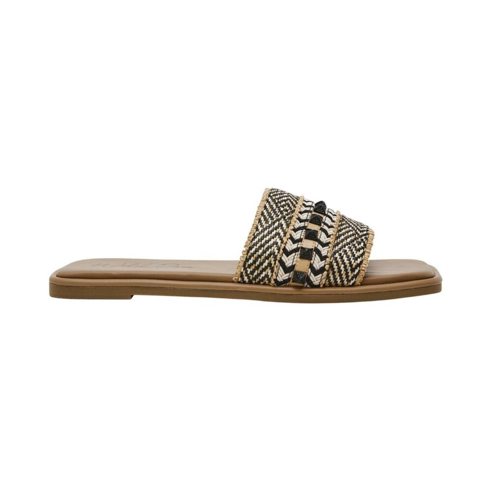 NWT Wild Pair Womens Daisyy Slide Flat Sandals Embellished Black / Natural 8M - Picture 2 of 12